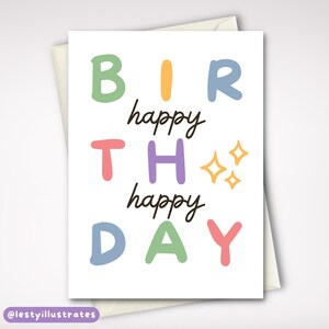 Happy Birthday - Rainbow Sparkles Greeting Card - Playful Gender Neutral B-Day Card