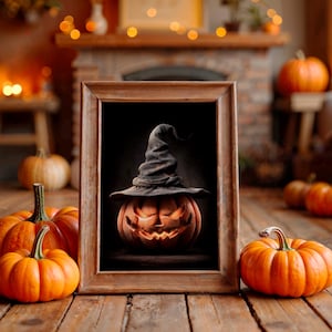 Creepy Pumpkin Halloween Wall Art Print, Scary Pumpkin Face Poster for Spooky Halloween Home Decor