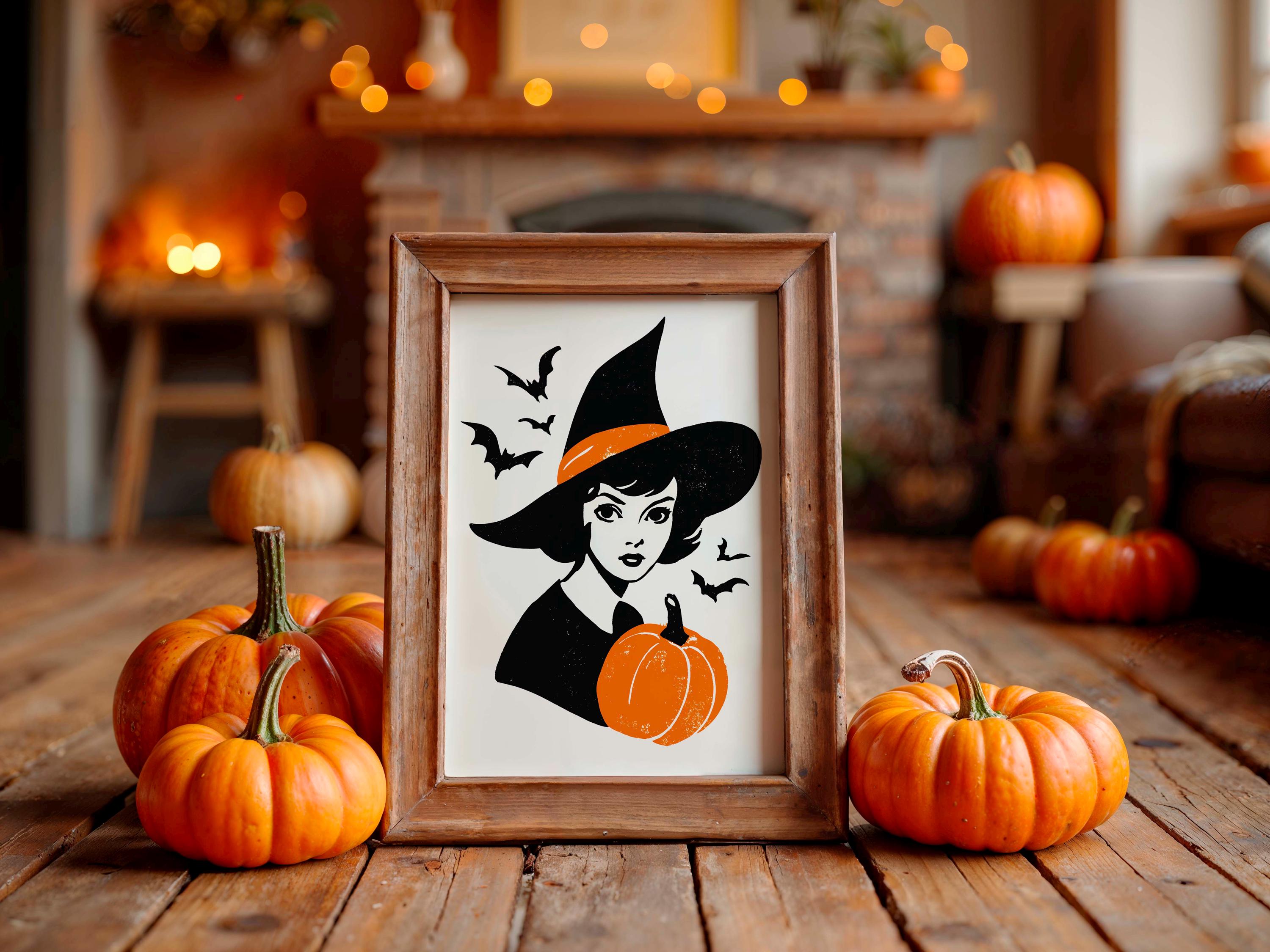 Printable Retro Halloween Witch Poster, Vintage Halloween Wall Art ...