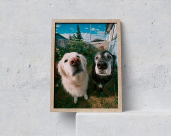 Trädgårdstryck med svart golden retriever | Väggkonst för husdjur i livsstil (digital nedladdning)
