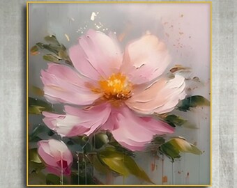 Original Pink Floral Oil Painting on Canvas, Large Abstract 3D Textured ...