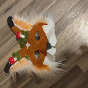 Moosy Fox Mask With Fake Moos and Fake Mushrooms