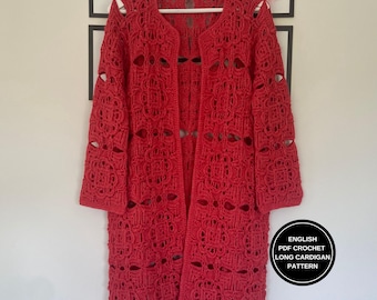Crochet Cardigan Pattern, Oversized Sweater, Handmade Floral Knitwear, Daisy Granny Square Motif
