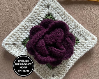 Crochet Rose Granny Square Pattern: Floral Afghan Motif (PDF Pattern)