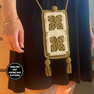 Patrón fácil de bolso para teléfono de crochet, elegante bolso para teléfono, descarga en PDF, estuche para teléfono hecho a mano, bolso de mujer, bolso bandolera de verano, regalo para ella