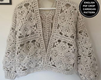 Crochet Crop Cardigan Motif Pattern: Women's Wool Jacket (PDF Pattern)