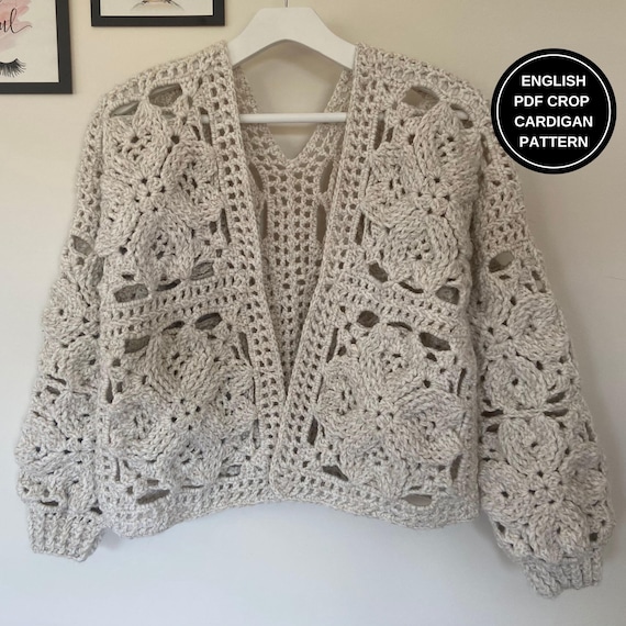 Crochet Crop Cardigan Motif Pattern: Women's Wool Jacket (PDF Pattern)