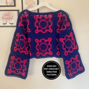 Crochet Granny Square Crop Sweater Pattern: Lacy Motif Pullover (PDF Pattern)