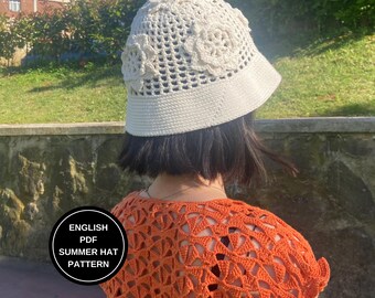 Crochet Summer Hat Pattern, Women's Brim Sun Hat, Handmade Cotton Bucket (PDF Download)