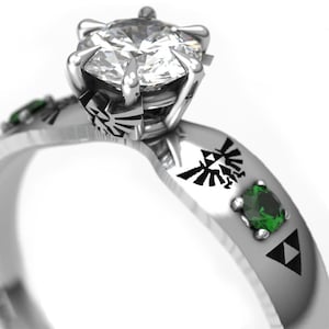 Geeky 6 Claw Fantasy Ring - Zelda Inspired Ring with certified Moissanite and Lab Emerald