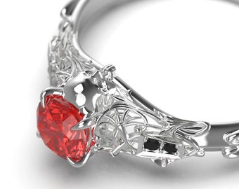 Art Nouveau Ruby Skull Engagement Ring - Alternative Gothic Engagement Ring