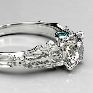 Kingdom Hearts Inspired Oathkeeper Keyblade Engagement Ring - White Gold with Moissanite and Blue Diamond - Geeky Engagement Ring