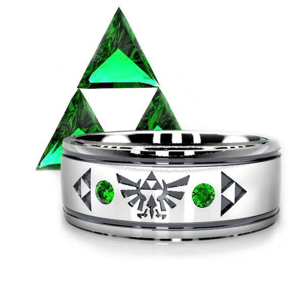 Legend of Zelda Inspired Geeky Wedding Ring - Triforce Emerald Ring