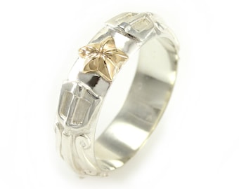 Unisex Kingdom Hearts Paopu Fruit Wedding Ring - Two Tone Silver and Gold Band