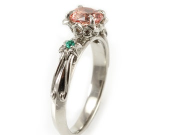 Love's Chapel Engagement Ring - White Gold with Champagne Sapphire and Emerald lab stones - 1 ct Nerdy Engagement Ring