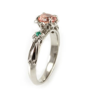 Love&#39;s Chapel Engagement Ring - White Gold with Champagne Sapphire and Emerald lab stones - 1 ct Nerdy Engagement Ring