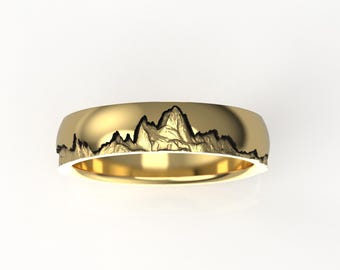 Patagonia Wedding Band - Unisex 5mm Wide Mount Fitz Roy Range Ring