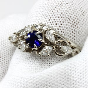 Elvish Engagement Ring Set with Lab Sapphire - Elven Fantasy Engagement Ring -  Geek Viking Norse Engagement Ring