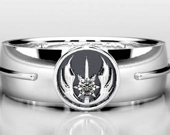 Star Wars Wedding Jedi Order Ring -  Silver Ring with Diamond - Star Wars Ring - Star Wars Jewelry - Geek & Nerdy Engagement Ring