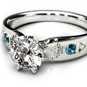 Geeky 6 Claw Fantasy Ring - Zelda Inspired Ring with certified Moissanite and Blue Diamond