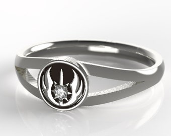 Star Wars Jedi Order Statement Ring -  Geeky Silver Ring with Diamond