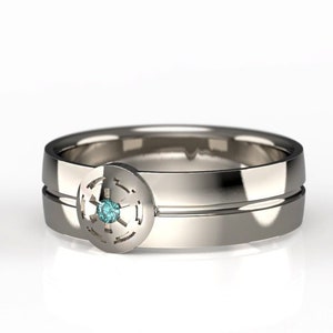 Star Wars Empire Palladium Wedding Ring with Teal Blue Diamond - Star Wars Ring - Star Wars Wedding Ring - Geek Engagement Ring