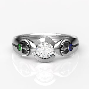 Ladies Silver or Gold Star Wars Engagement Ring-  Moissanite Engagement Ring - Engraved Lightsaber Ring