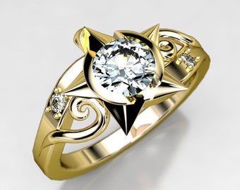 Kingdom Hearts Paopu Fruit Engagement Ring- Wayfinder - Gold with Moissanite and Canadian Diamond