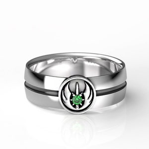 Star Wars Wedding Jedi Order Ring -  Silver Ring with Lab Emerald - Geek & Nerdy Engagement Ring