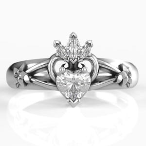 Inspired by Kingdom Hearts Engagement Ring in silver or gold - Heart Shaped Moissanite Geek Wedding Ring