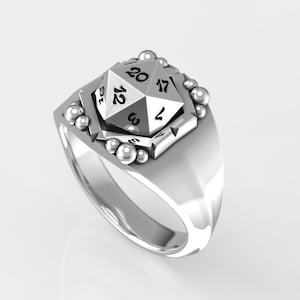 Wide Men&#39;s DnD D20 Silver Signet Ring - Geeky D&D Statement Ring Gift for Him