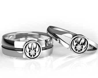 Star Wars Jedi Order Inspired Matching Wedding Ring Set with Diamond - Star Wars Ring - Geek Engagement Ring