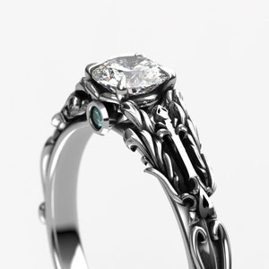 White Gold Women's Keyblade Engagement Ring -Features Moissanite and Blue Diamond - Kingdom Hearts Oathkeeper Ring