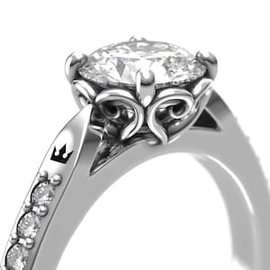 Kingdom Hearts Inspired Engagement Ring in silver or gold - Cathedral Mount Moissanite and lab Diamond wedding ring