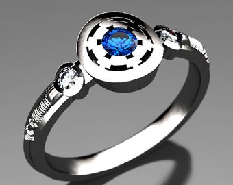 Star Wars Empire Inspired Engagement Ring with Sapphire & Moissanite - Star Wars Ring - Geek Engagement Ring - Star Wars Jewelry