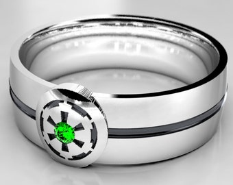 Star Wars Inspired Empire Silver Wedding Ring with Lab Emerald - Star Wars Promise Ring - Geeky Friendship Ring