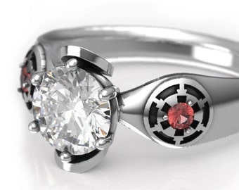 Galactic Empire Dark Side Wars Engagement Ring with 1 Carat Moissanite - Star Wars Ring - Geek Engagement Ring - Darth Maul Ring