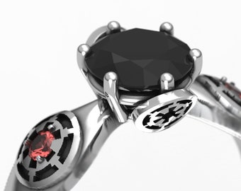Galactic Empire Geeky Wars Engagement Ring with 1 Carat Black Moissanite - Star Wars Promise Ring - Darth Maul Ring