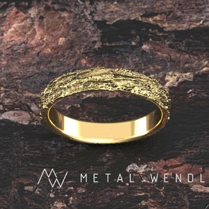 Gold oder Silber Astring , 4 mm Natur Baumrinde Ehering, Waldring