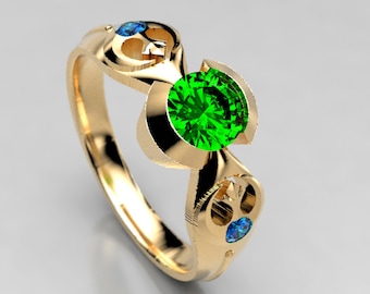 Star Wars Rebel Alliance Geek Engagement Ring - Lab Emerald and Sapphire in Recycled Gold