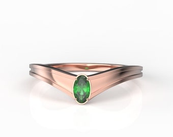 Sailor Moon Inspired Chevron Ring in 14k Rose Gold with Lab Emerald