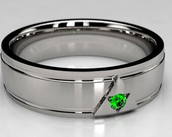 Legend of Zelda Emerald Wedding Band, White Gold Wide Wedding Ring