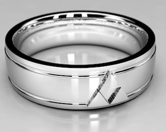 Triforce White Gold Wedding Band, Legend of Zelda Wide Wedding Ring