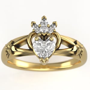 Inspired by Kingdom Hearts Engagement Ring in silver or gold - Heart Shaped Moissanite Geek Wedding Ring