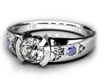 Gamer Engagement Ring in Silver, Palladium or Gold - Certified Moissanite Triforce Zelda Inspired Engagement Ring