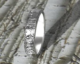 Sterling Silver Aspen Tree Bark Wedding Band – Nature Ring