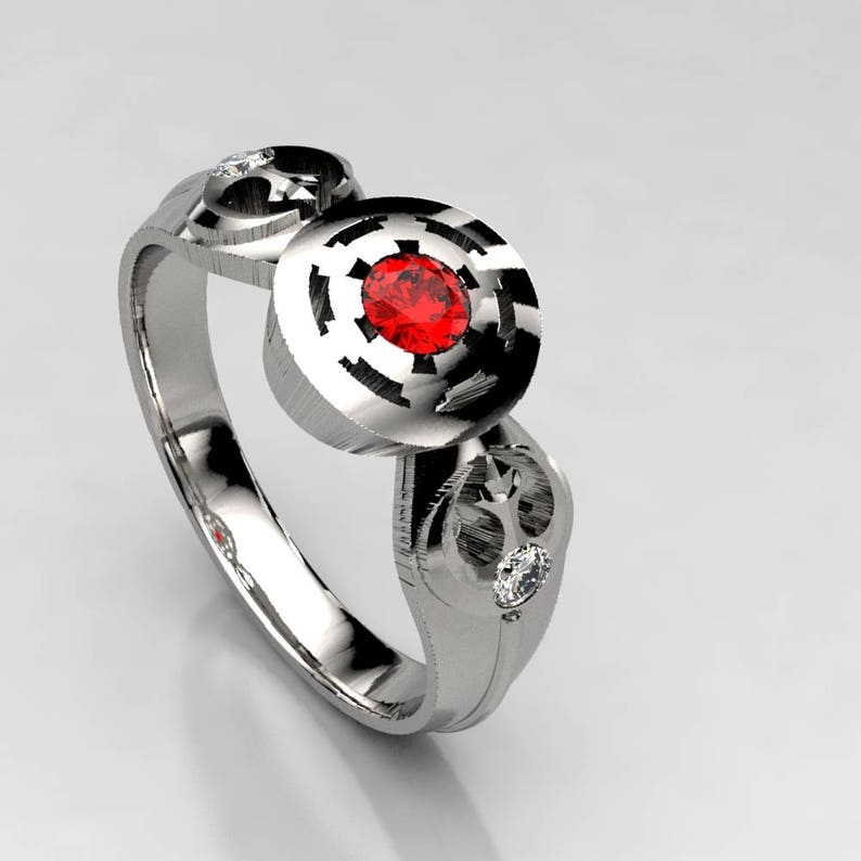 Star Wars Empire Inspired Engagement Ring With Ruby & Moissanite Star Wars Ring Star Wars Jewelry Geek Nerdy Engagement Ring image 3