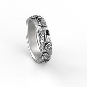 Silver Aspen Leaf Men's Wedding Band - Tree Bark Nature Ring - Branch ...