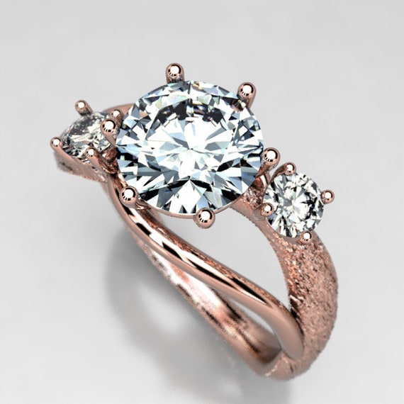 ローズゴールドハワイコア樹皮エンゲージリング（モアッサナイト付き