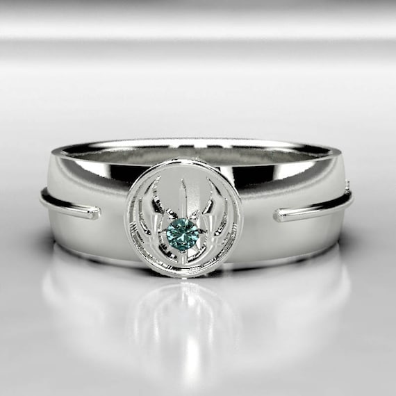 Star Wars Jedi Order Mens Wedding Ring Geeky Blue Diamond Wedding